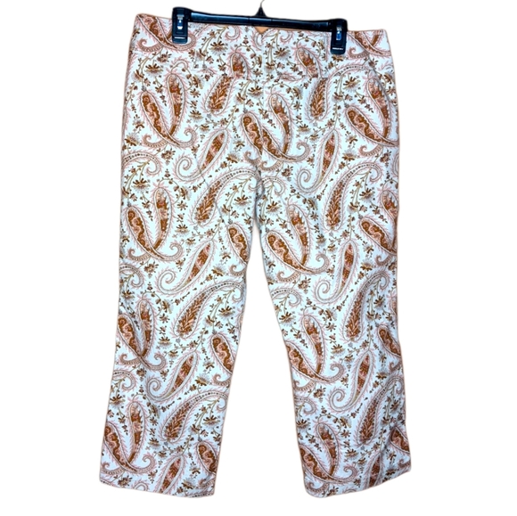 Express Retro Pink Paisley Cropped Pants Size 13/ 14 - Picture 2 of 11